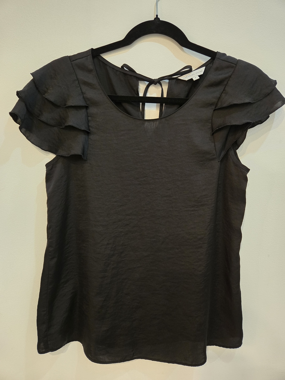 Veronika Maine Black Ruffle Sleeve Tie-Back Blouse